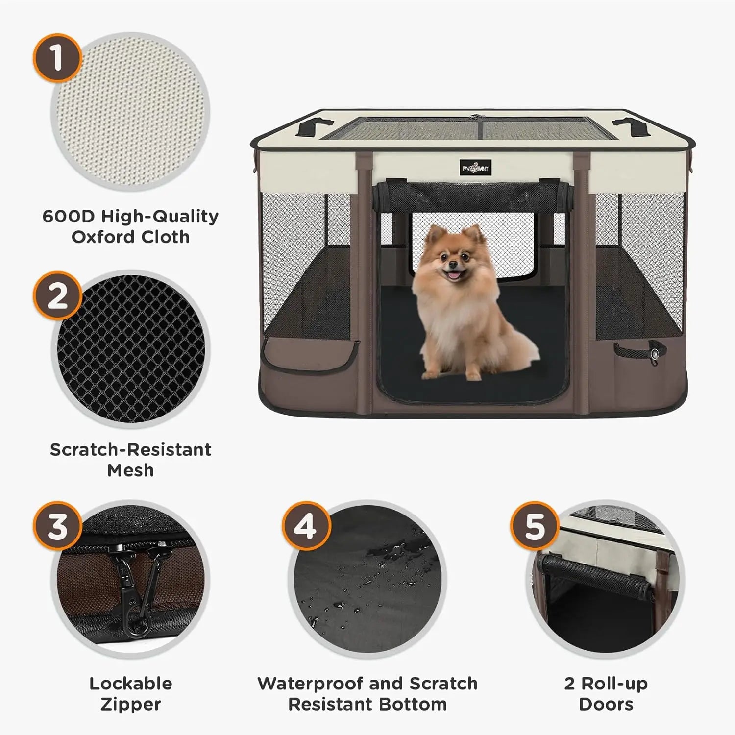 Foldable Waterproof Pet Playpen with Retractable Shade, Portable Kennel Tent for Small Dogs Cats Indoor Outdoor Use