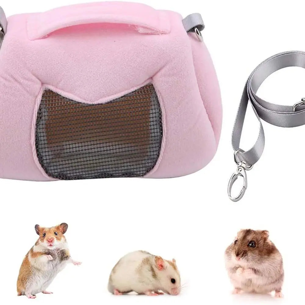 Hamster Carrier Bag Portable Outdoor Travel Handbag with Adjustable Single Shoulder Strap for Hamster Small Pets (Pink)