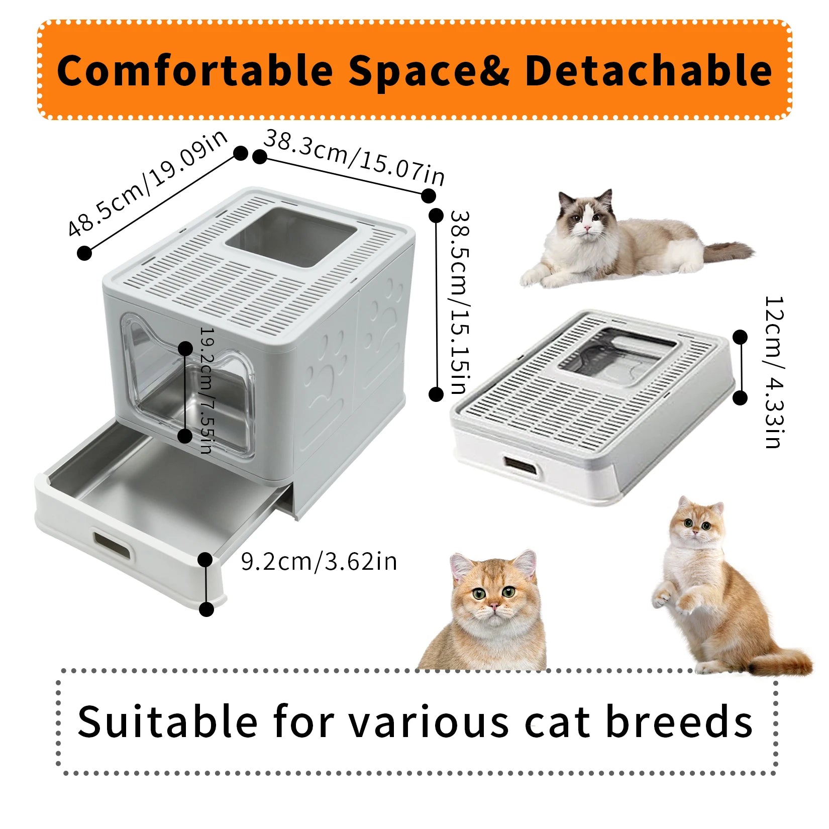 Bingopaw Stainless Steel Cat Litter Box with Lid Front Entry and Top Exit Toilet Box with Litter Scoop for Kittens,Easy Cleaning