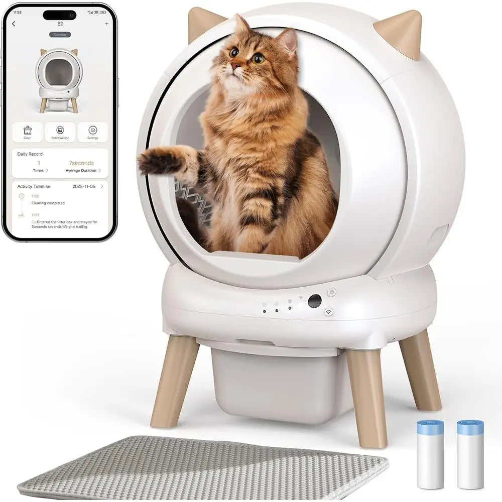 Self Cleaning Litter Box - E2 Automatic Cat Litter Box Large Smart Self Cleaning Robot for Cats, Double Safety Protection, App