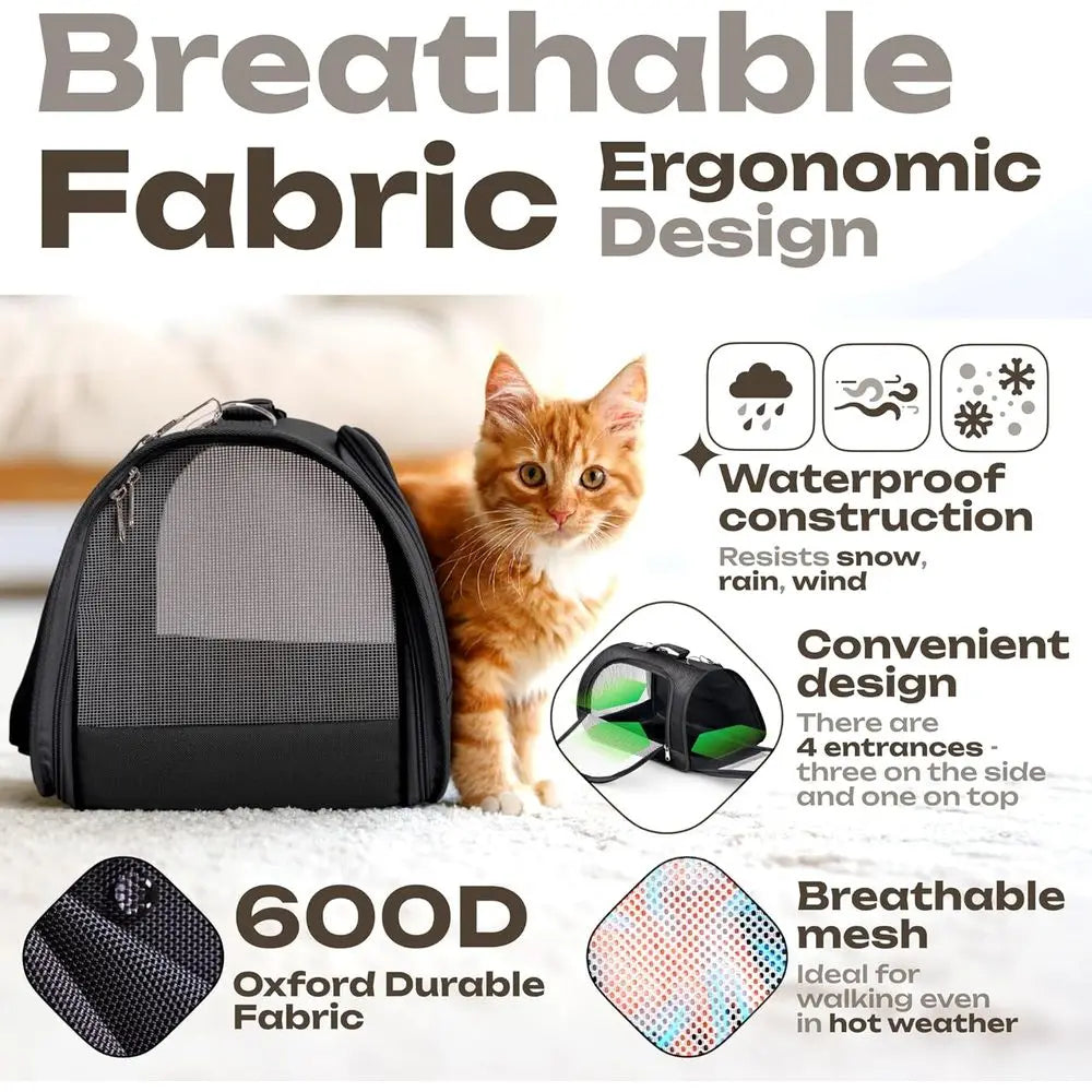 Small Pet Carrier for Cats, Rabbits, Guinea Pigs – Airline Approved Soft-Sided Travel Bag, Lightweight Dog Carrier, Ventilated &