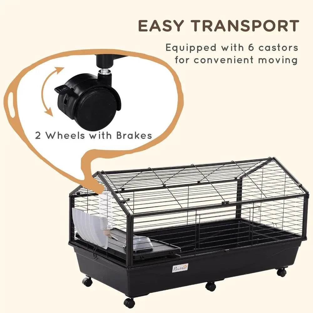 Small Animal Cage with Foldable Run Area, Rolling Bunny Cage, Guinea Pig Cage, Hedgehog Cage with Water Bottle, Water Bowl, and