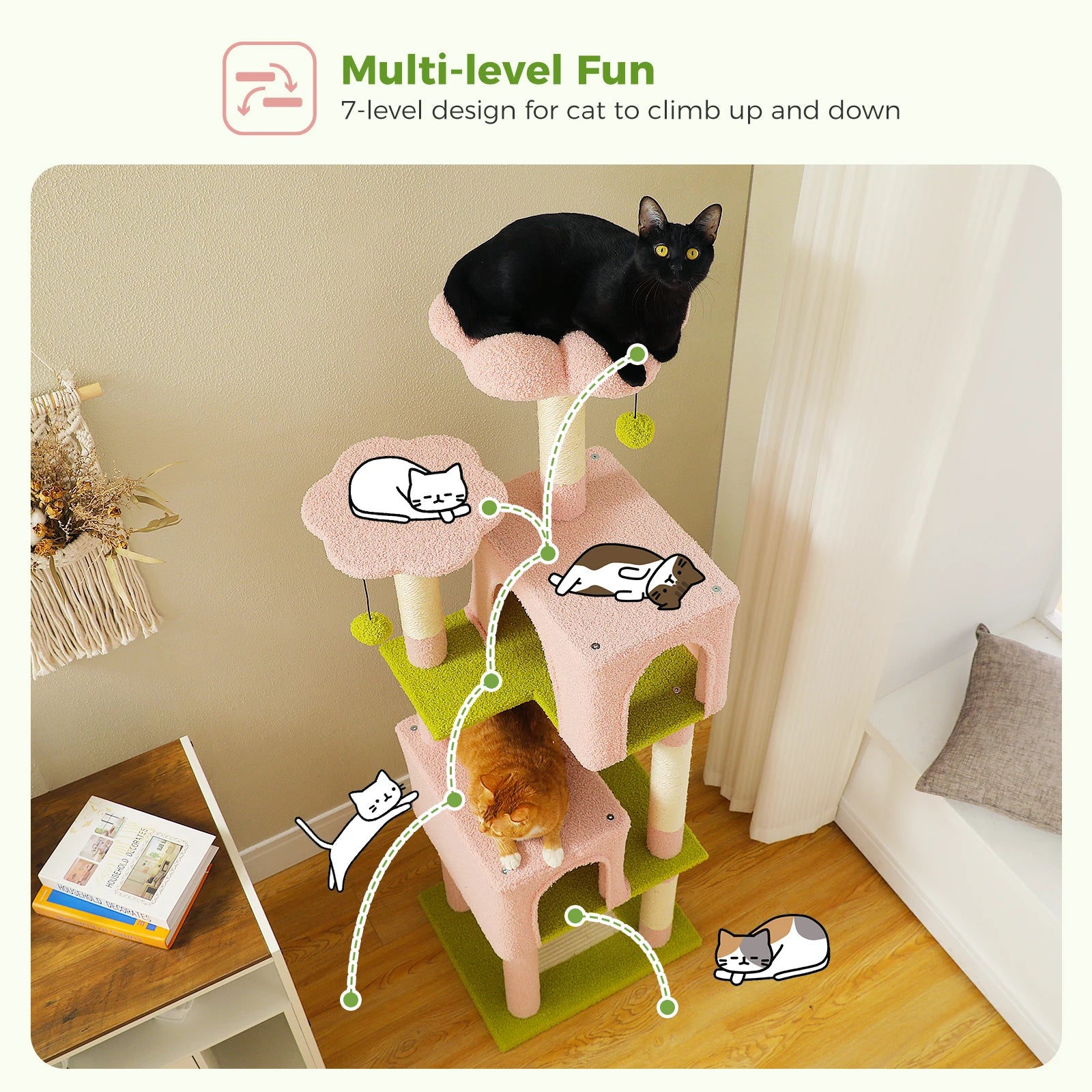 Multi-Level Cat Tree for Indoor Large Cat Tower with 2 Spacious Condos Scratching Posts Scratching Pad Cat Accessories Cat Toys