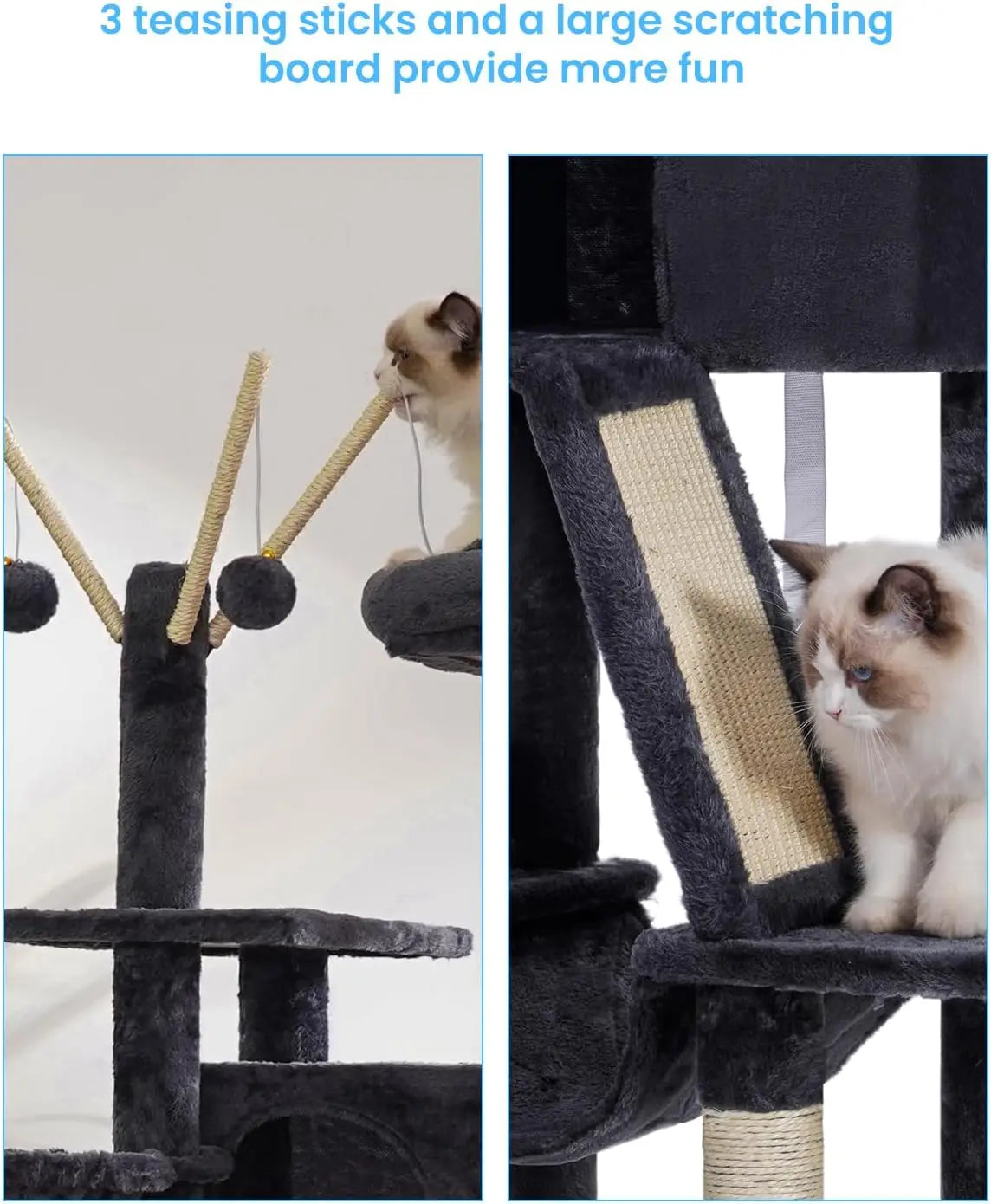 53-Inch Cat Tower with Padded Bed, Cozy Condo, Hammocks & Scratching Posts for Indoor Cats in Smoky Gray