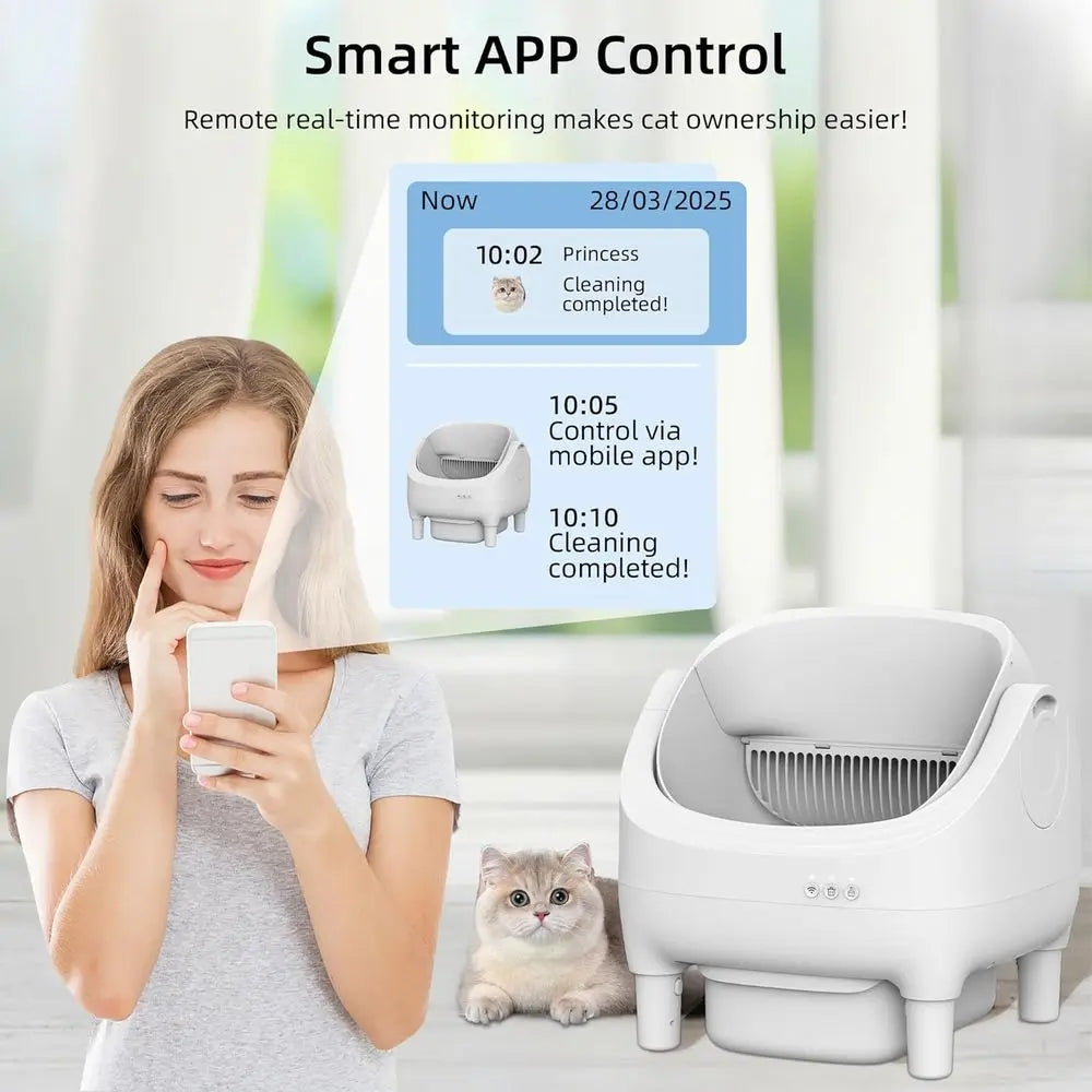 Smart Self-Cleaning Litter Box for Medium Cats & Kittens with App Control, Safety Features, and Wide Entry,Customized