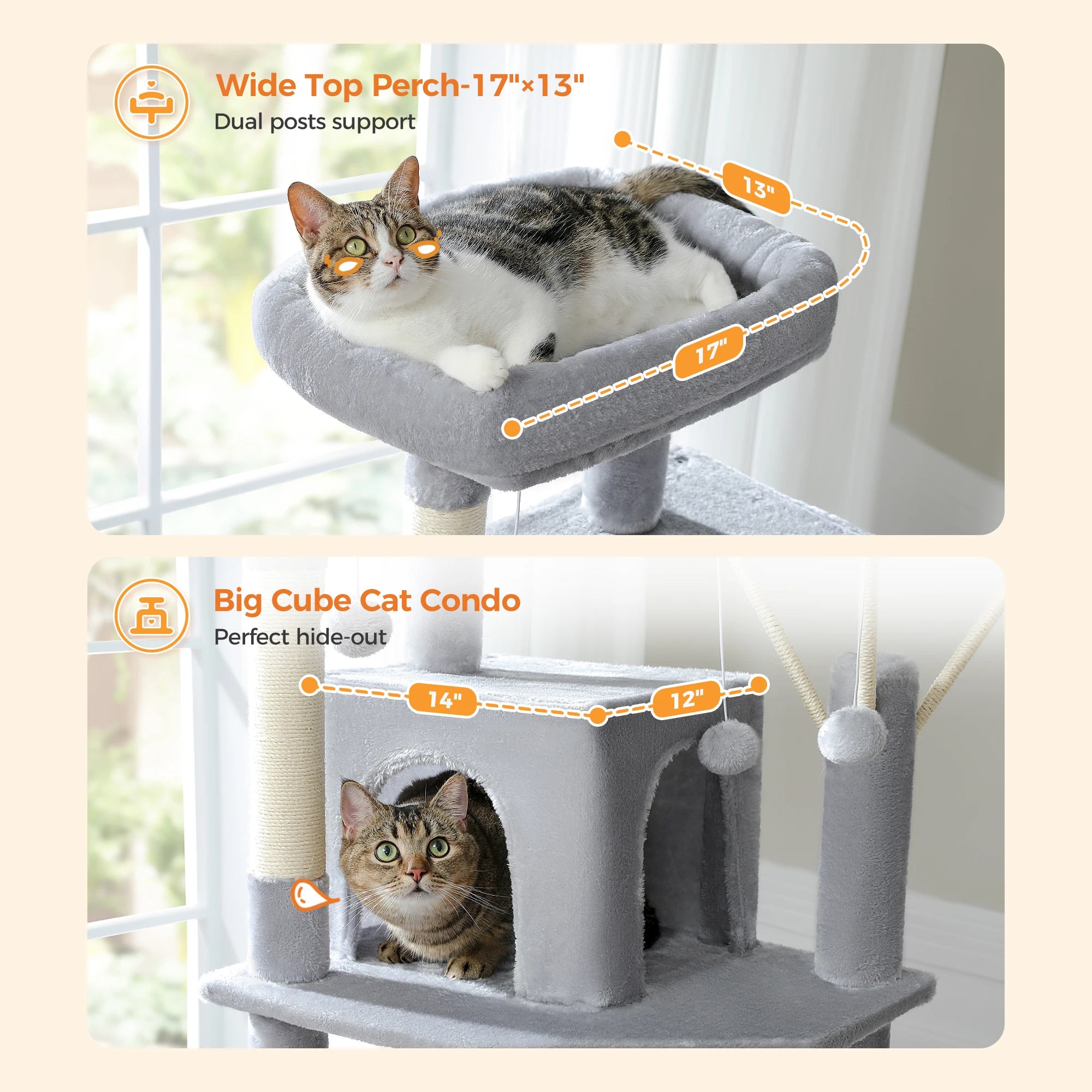 Large Cat Tree for Indoor Large Cats Tall Cat Tower for Fat Cats with Super Big Hammock, Cat Climbing Trees with Scratching Post
