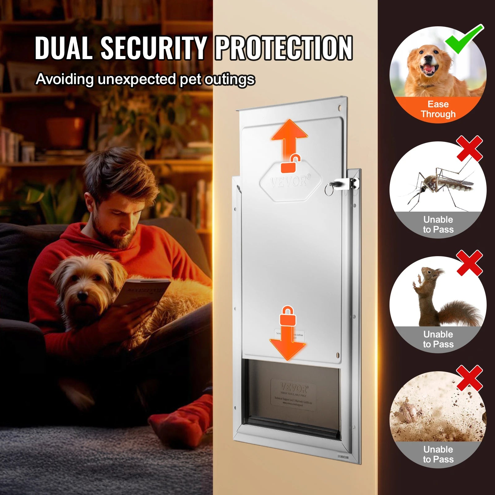 SucceBuy Pet Door Aluminum Frame with Lock and Flap System Weatherproof Doggy Door Easy to Install in Interior or Exterior Doors