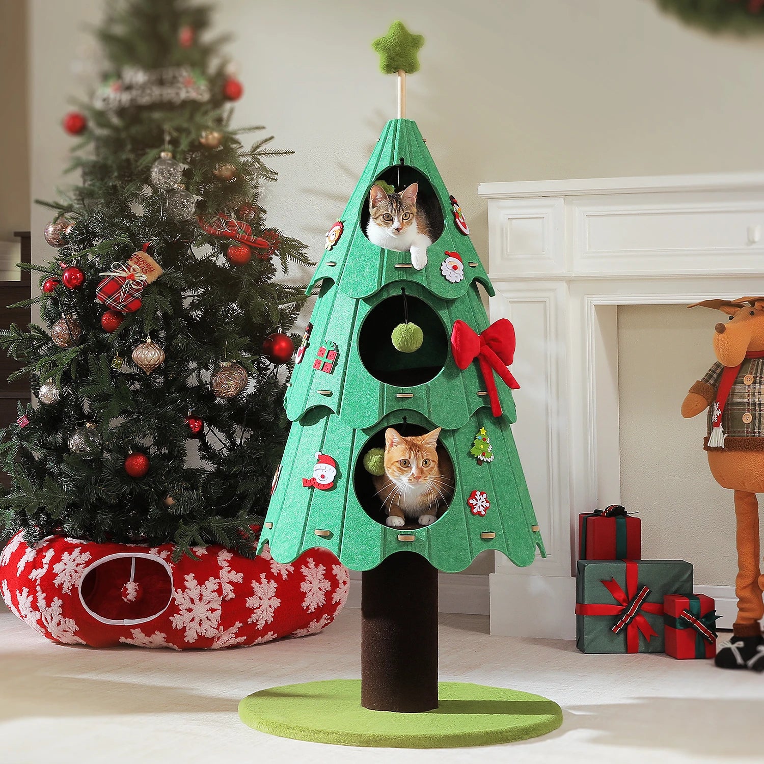 Christmas Cat Tree for Indoor Cats Cute Cat Tower with Cozy Condos Multi-Cat Climbing Furniture Large Cat Bed House Cat Toys