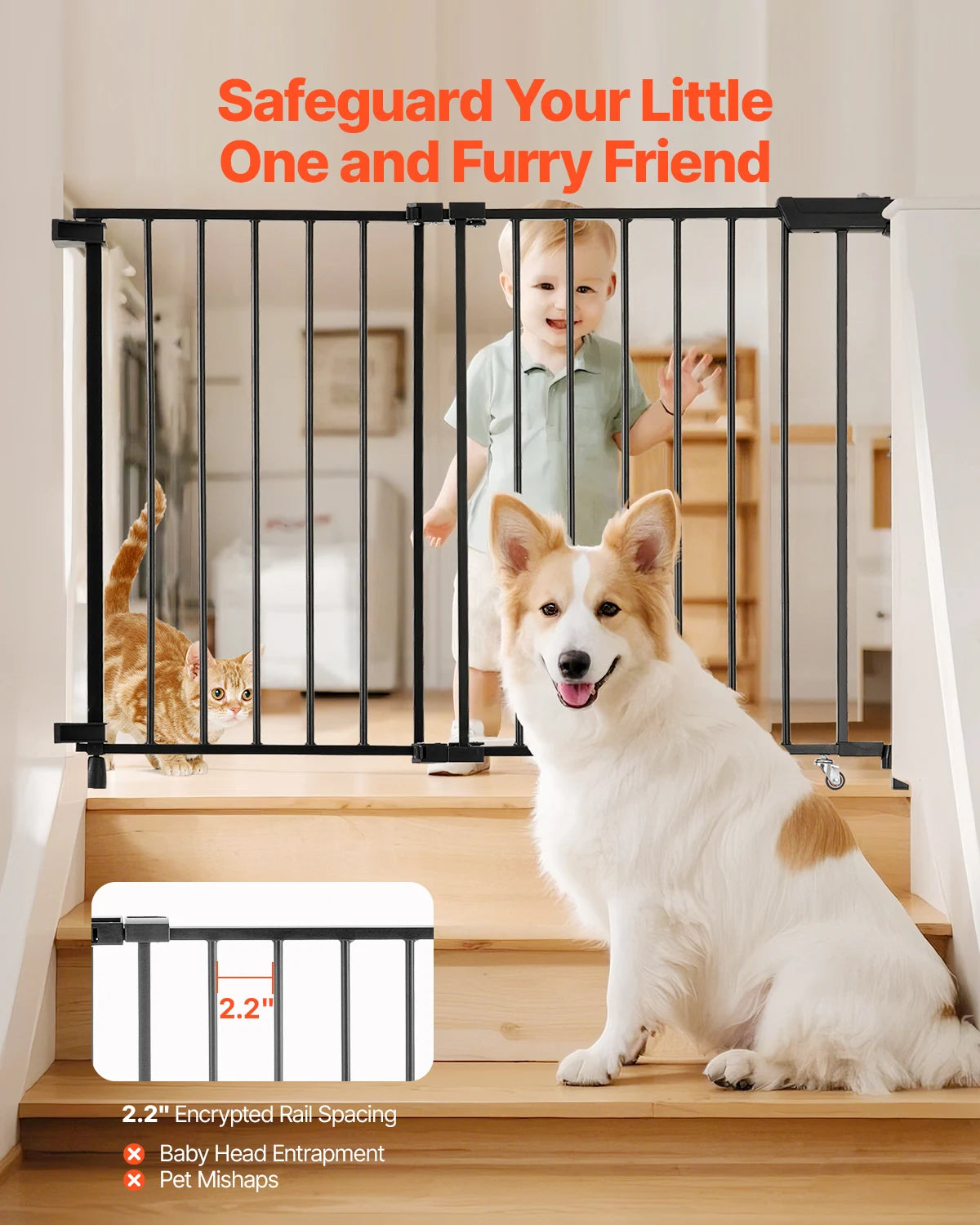 VEVOR Baby Gate 29.5-43 Inches Adjustable Width 28 Inches High Dog Gate No Threshold Bar Easy Step Walk for Child Pet Security