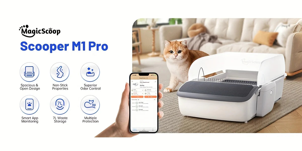 Self Cleaning Automatic Cat Litter Box Robot Open Top Large Capacity App Control Anti Pinch Odor Free Waste System MultiCat Free