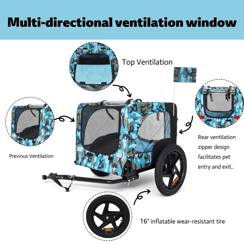Outdoor Heavy Duty Collapsible Pet Bike Trailer With 16 Inch All Terrain Wheels Universal Hitch Foldable Dog Cargo Carrier