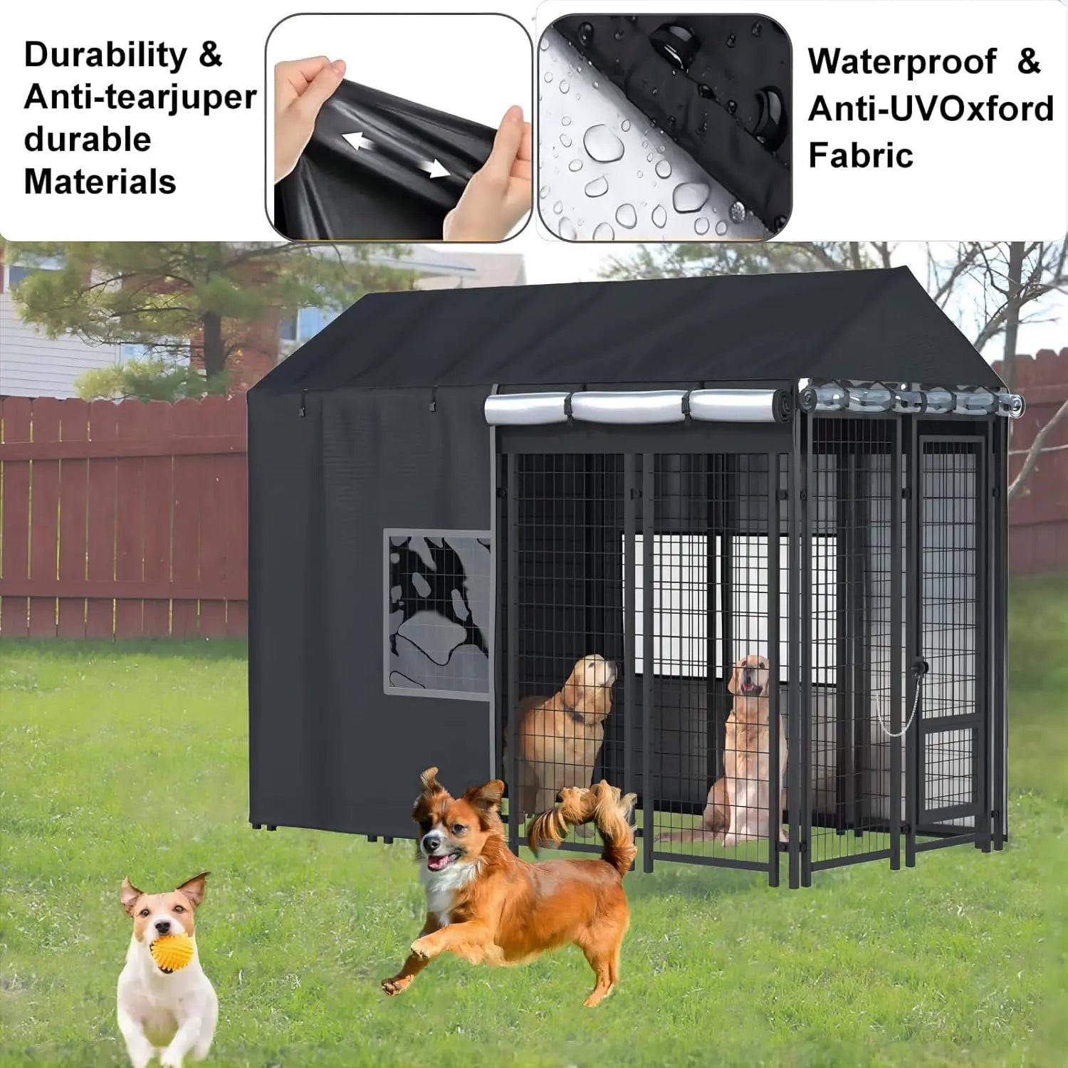 Outdoor Dog Kennel Cover 8x4x6 FT Waterproof Cold Resistant with Zippers & PVC Windows for Pet Protection
