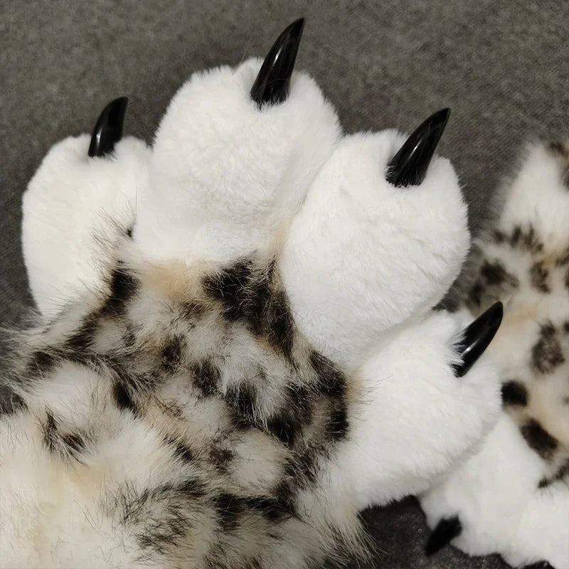 Faux Fur Snow Leopard Claws Fursuit Colorful Furry Cat Paw Halloween Dress Up Cosplay Costume Nail Tiger Claw Lolita Mittens