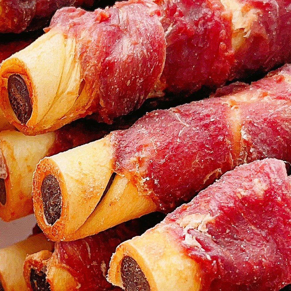 Cowhide Wrapped in Duck Beef Filling Dog Treats for Medium, & Large Dog - Made with Chicken and Cowhide - High Protein