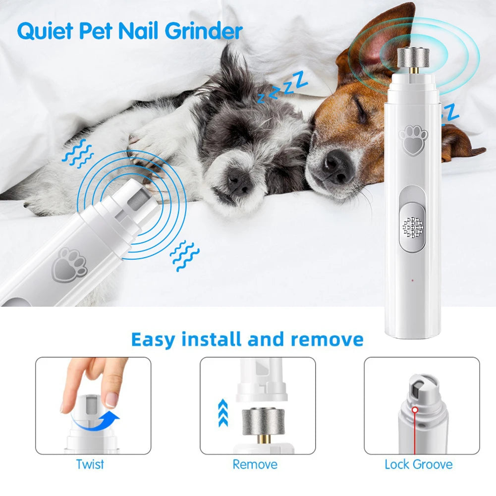 Electric Dog Nail Grinder Painless LED Light Pet Nail Clipper with Polisher Wheel 2-Speed Paws Nail Cutter for Pet Paws Grooming