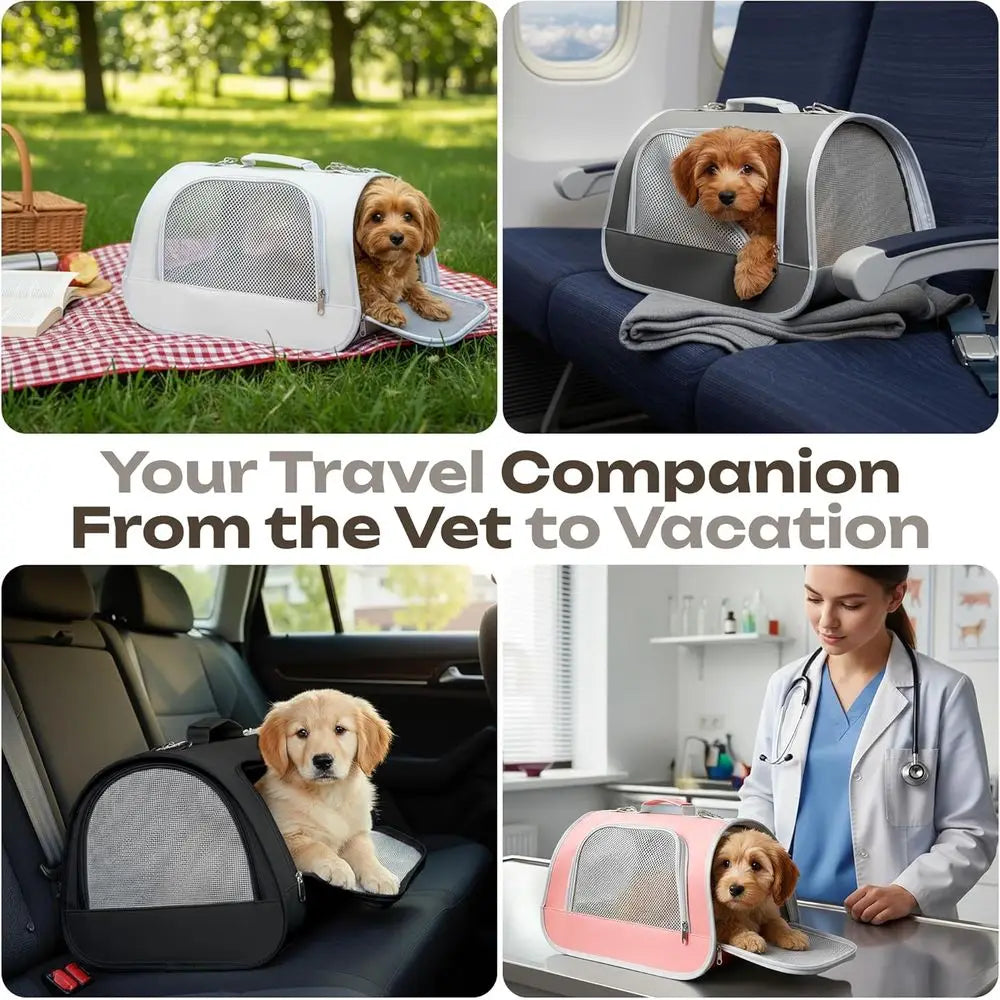 Small Pet Carrier for Cats, Rabbits, Guinea Pigs – Airline Approved Soft-Sided Travel Bag, Lightweight Dog Carrier, Ventilated &