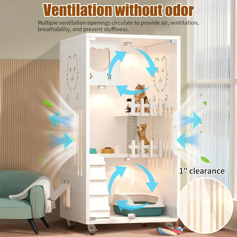 elegant indoor multi-level cat tree with wheels, scratching post, and luxurious features