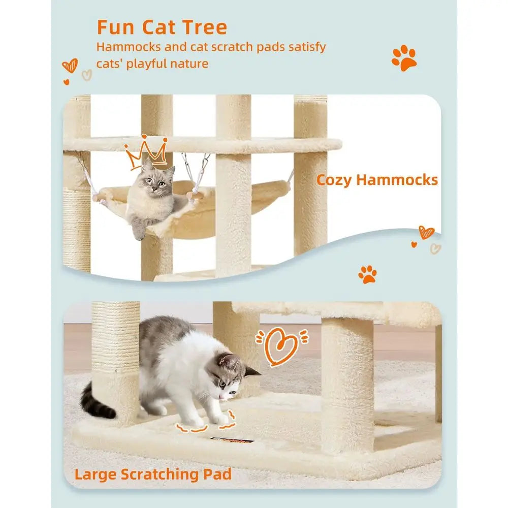 Taoqimiao Cat Tree, 68-Inch Cat Tree Cat Tower for Indoor Cats, Plush Multi-Level Cat Condo with 6 Scratching Posts, 2 Perches,