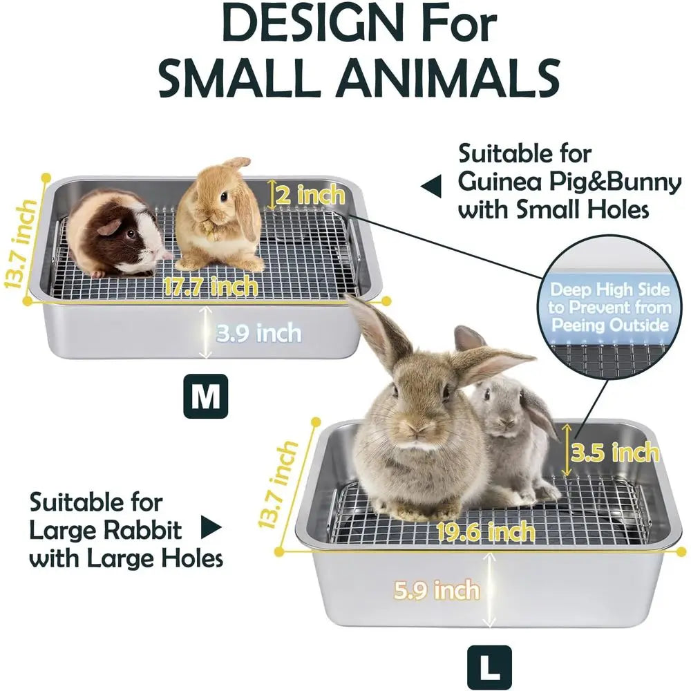 Rabbit Litter Box Stainless Steel, Large Bunny Litter Box with Raised Grid and Washable Pee Pad, Metal Litter Pan High Side for