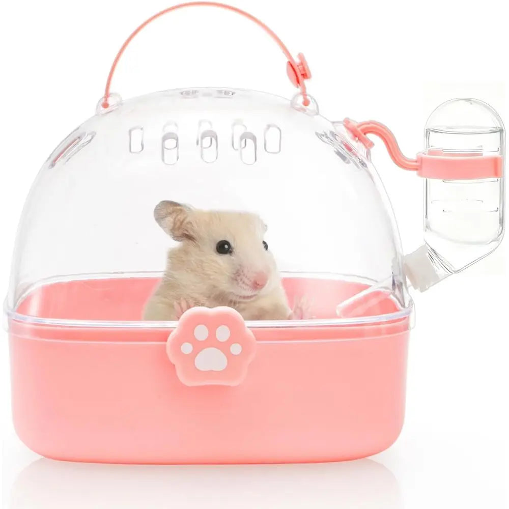 Hamster Carrier Cage, Portable Small Animal Carrier Cage with Water Bottle, Guinea Pig Outgoing Cage Hamster Travel Carry Case f