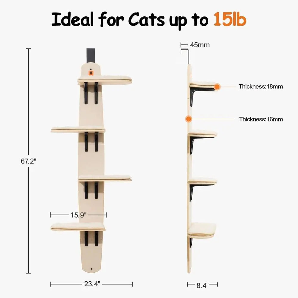 MEWOOFUN Cat Tree Door Mounted Cat Climber, Cat Shelves Cat Ladder with Removable Soft Mat, 4-Levels Over Door Cat Climber for I