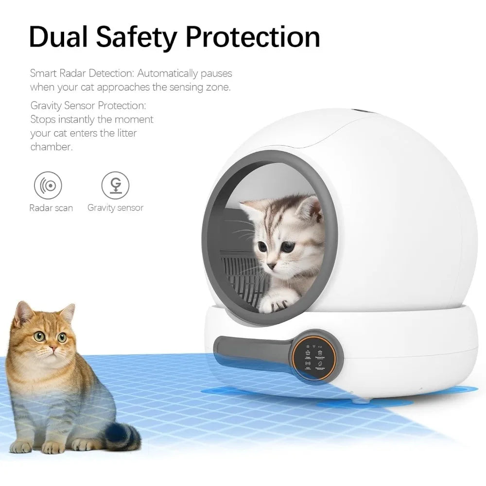 Self-Cleaning Litter Box with a 5.4-inch Low-Entry Design and Dual Safety Guards, Specially Crafted for Kittens, Dwarf Cats,Cust