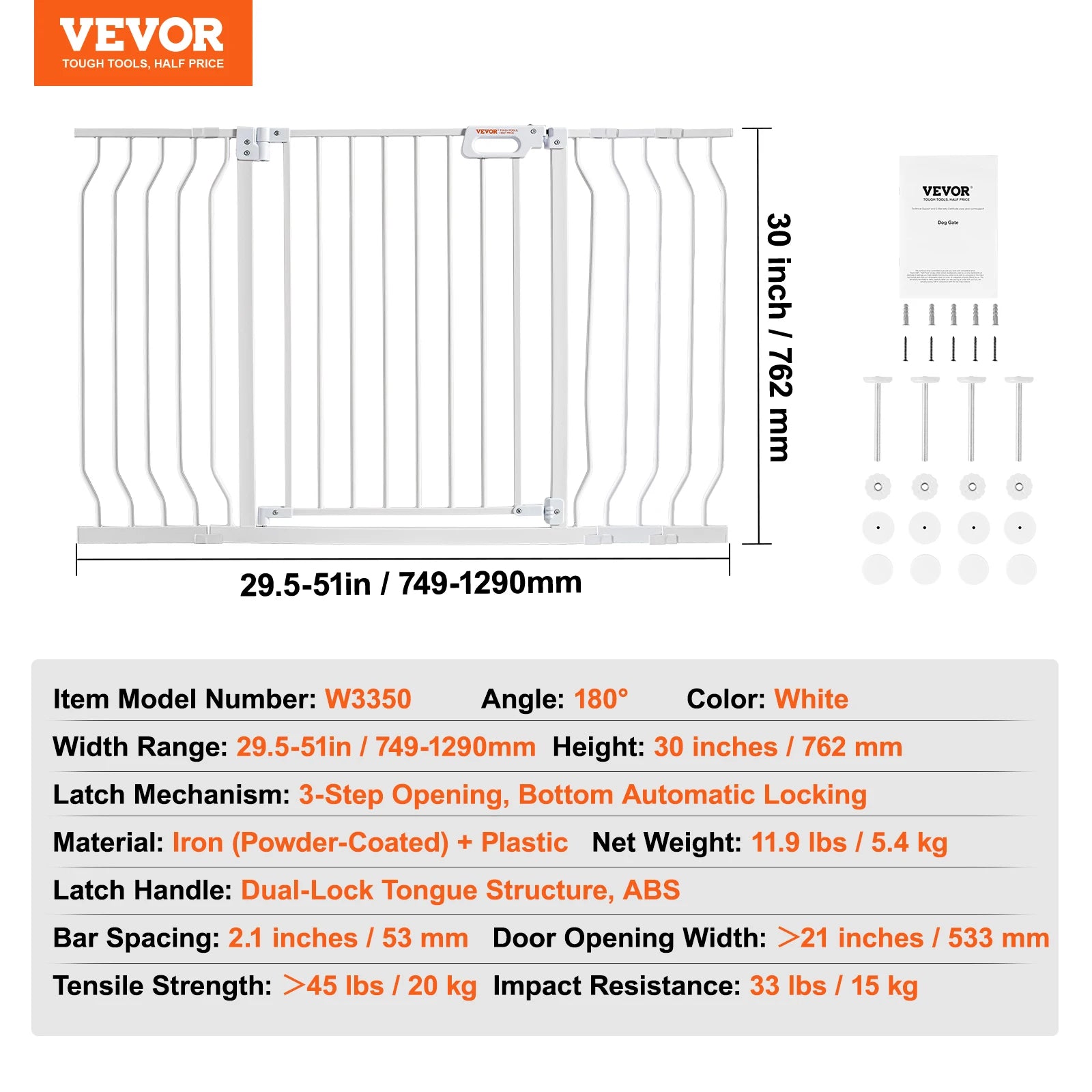 VEVOR Baby Gate 28/30/36 Inches High Dog Gate Easy Step Walk Thru Child Pet Security Pressure Mount Kit Wall Cups Doorways