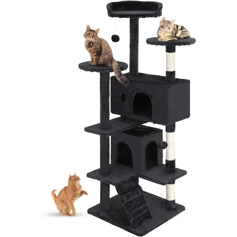 Tree 54in Tower Multi-Level Durable Scratching Post & Cozy Fun Jumping Platform Space Saving Condo Pet P