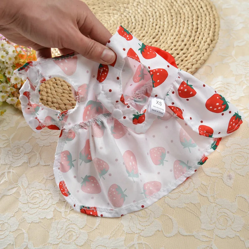 Fashion Cat Puppy Dresses with Bow for Small Dogs Cats Sphynx Chihuahua Fruit Flower Print Pet Clothes ropa para gatos sukienki