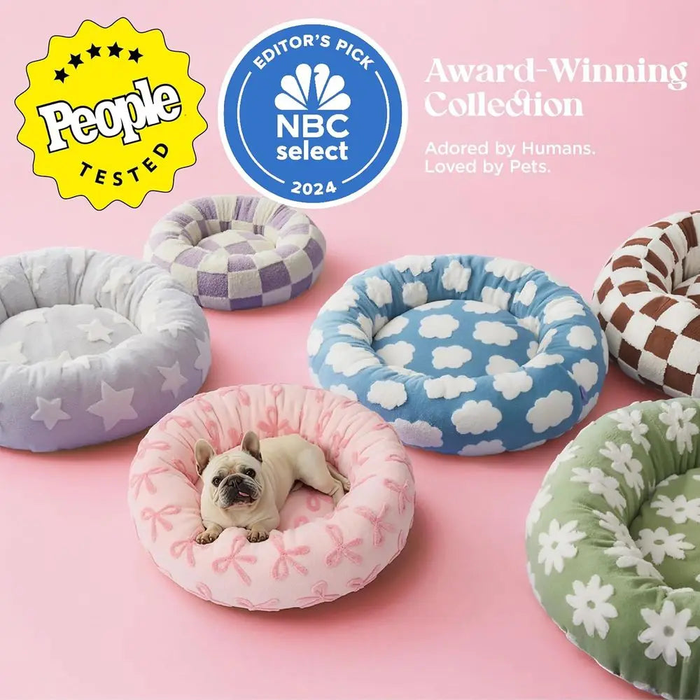 Round Plush Dog Bed for Large Dogs and Cats, 36 Pink Taffy, Washable, Anti-Anxiety, Modern Design with Anti-Slip Base