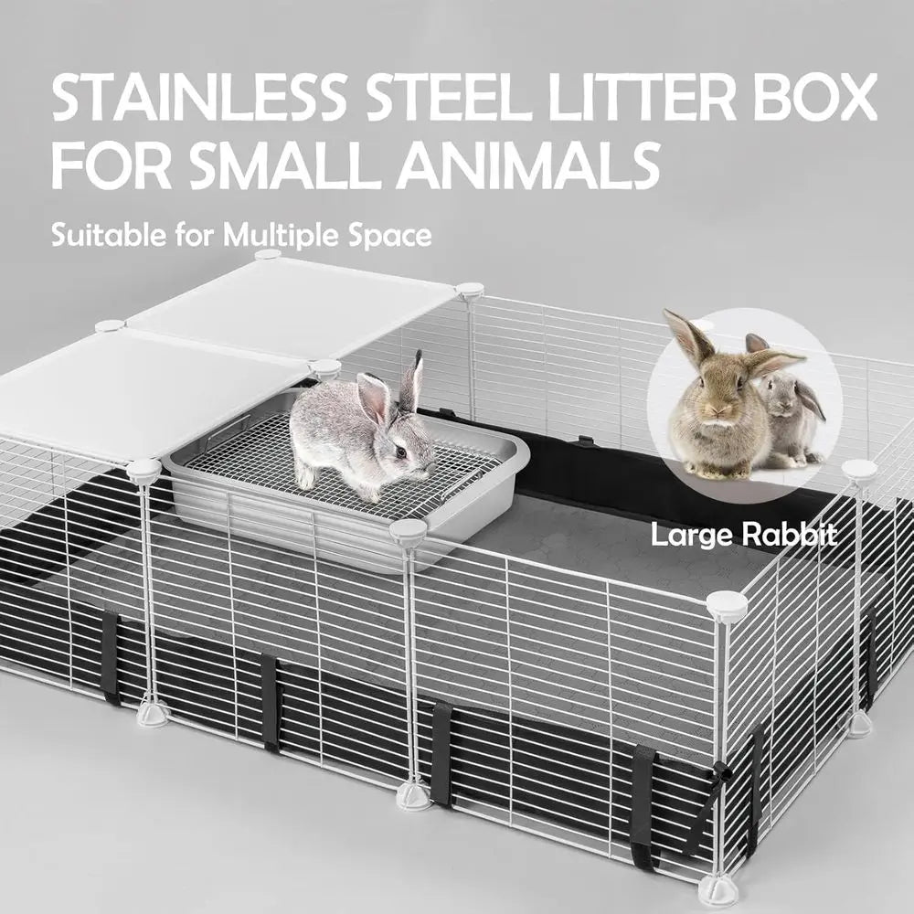 Rabbit Litter Box Stainless Steel, Large Bunny Litter Box with Raised Grid and Washable Pee Pad, Metal Litter Pan High Side for