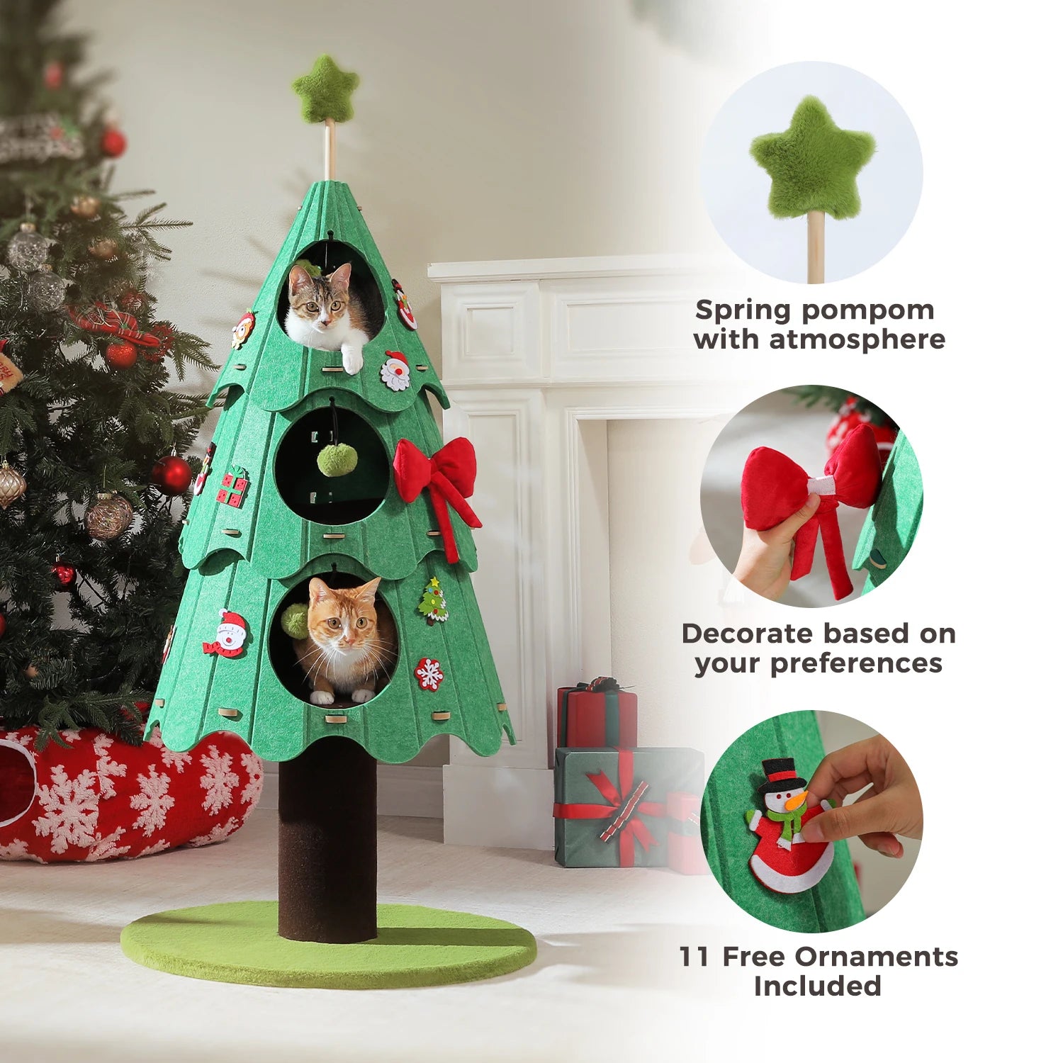 Christmas Cat Tree for Indoor Cats Cute Cat Tower with Cozy Condos Multi-Cat Climbing Furniture Large Cat Bed House Cat Toys