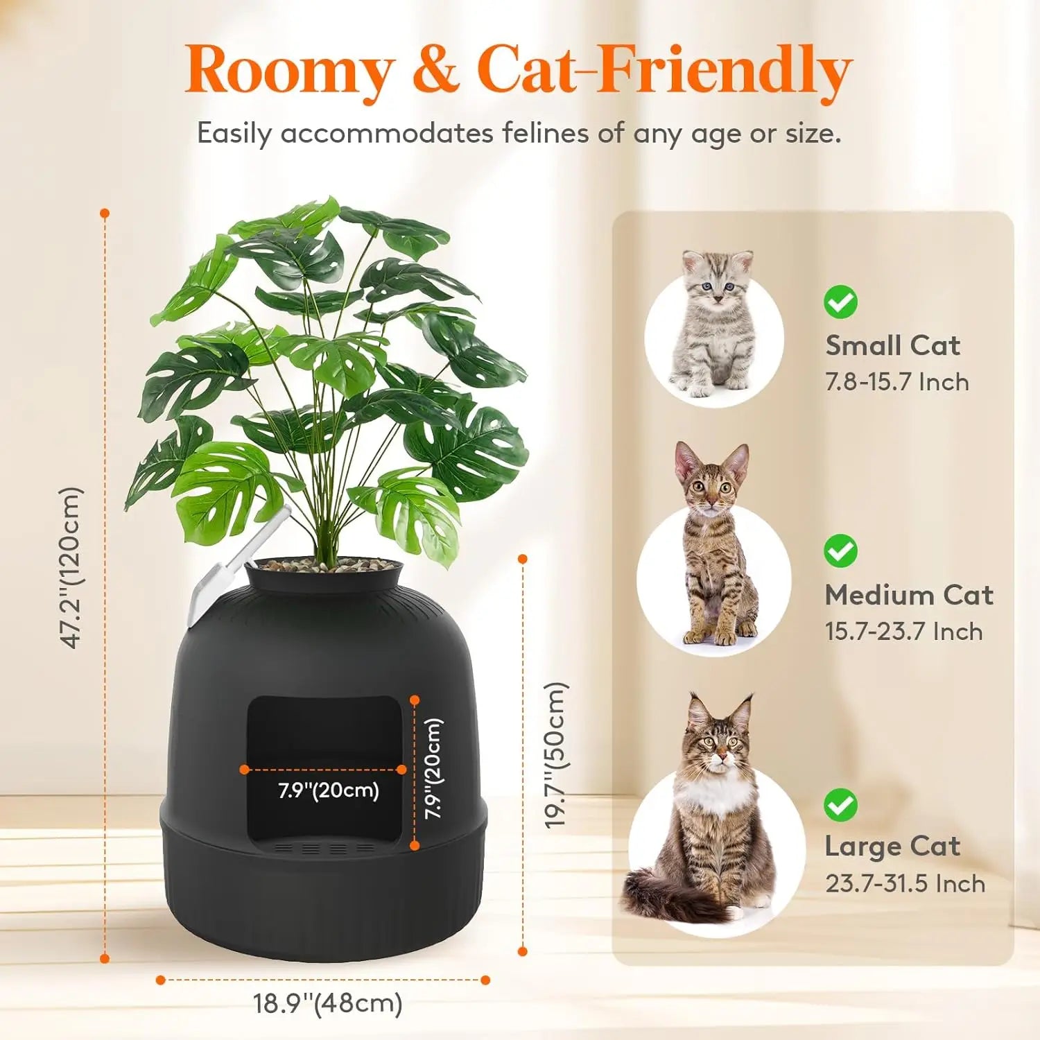 Furniture.Litter Box Cat with Faux Plant & Scoop, Hidden Enclosure Litter Tray with Odor Control & Carbon Filter sofa