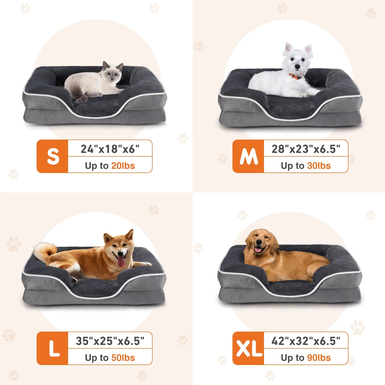 JHK Orthopedic Dog Bed Memory Foam Pet Bed for Small Dogs & Cats with Washable Removable Cover Non-Slip Base Waterproof Liner