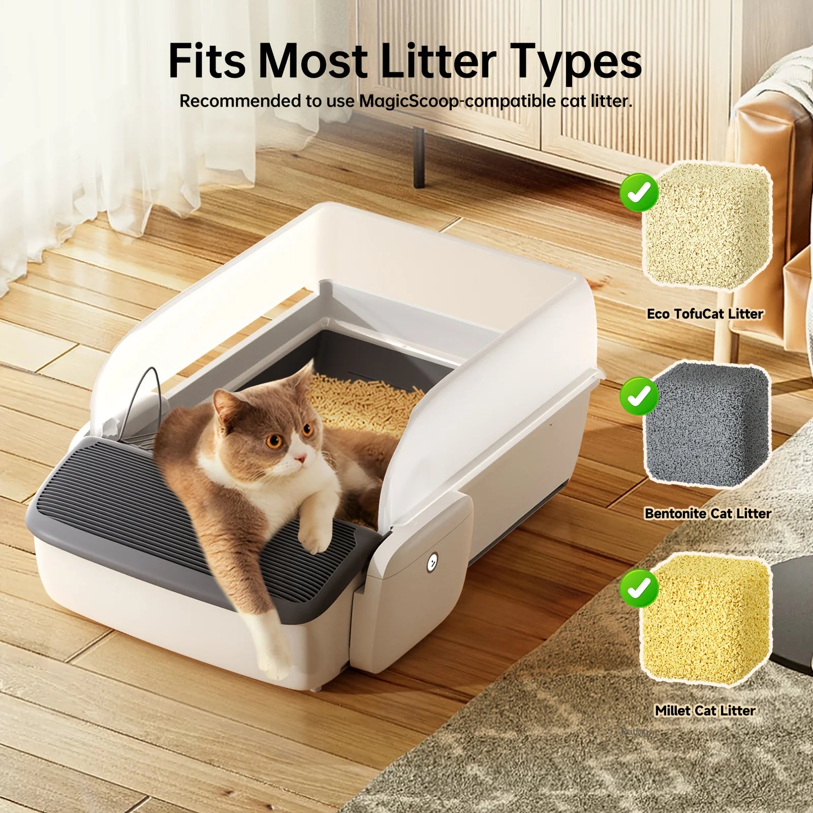 Self Cleaning Automatic Cat Litter Box Robot Open Top Large Capacity App Control Anti Pinch Odor Free Waste System MultiCat Free