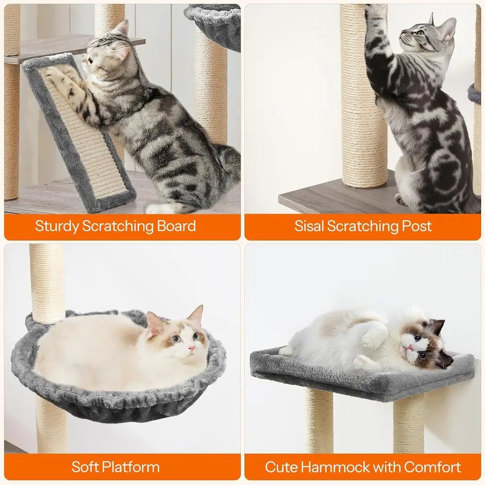 HOOBRO Cat Tree with Litter Box Enclosure, 44" Tall Wooden Cat Tower with Scratching Posts, Cat Hammock, Hidden Litter Box Furni