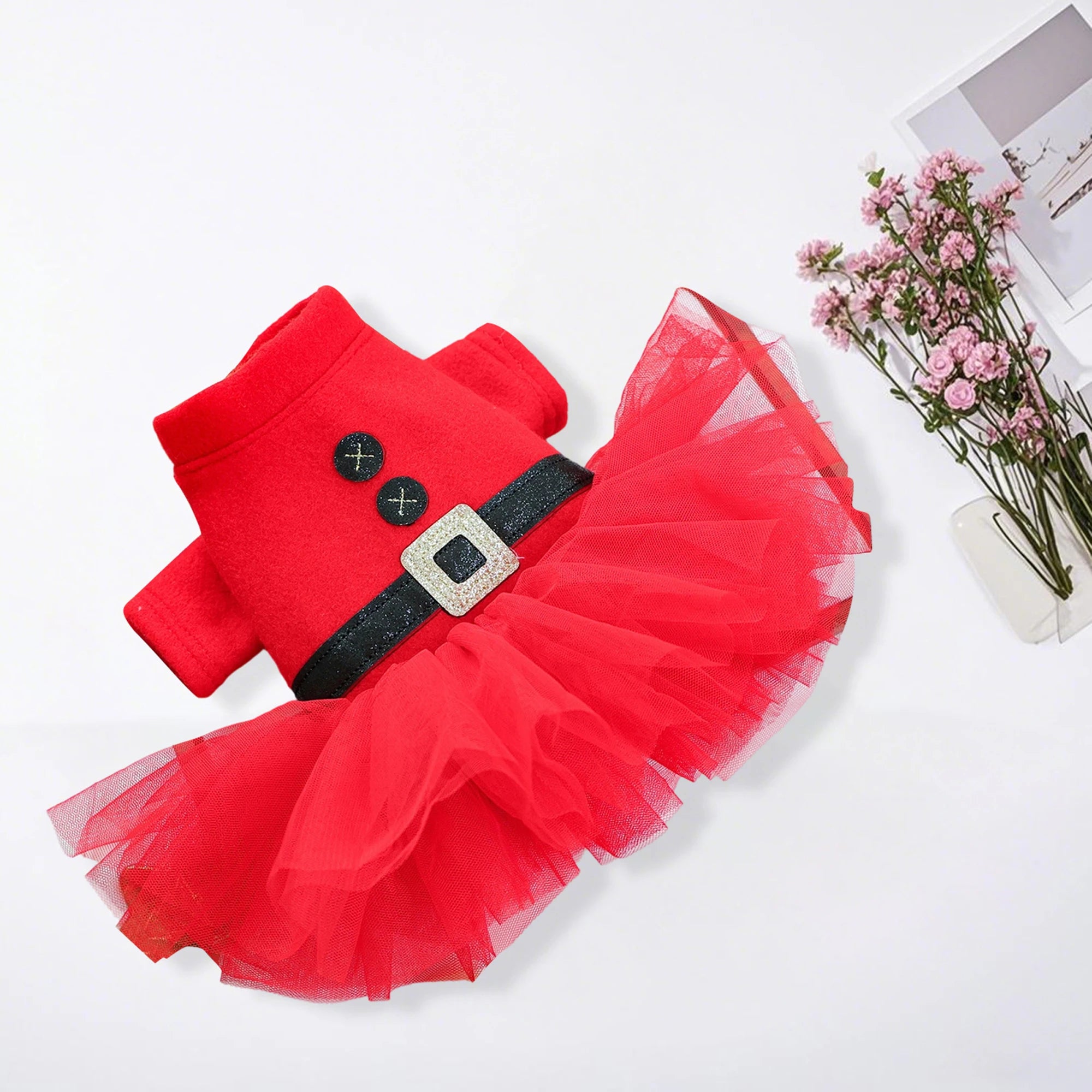 Dog Christmas Dress Snap Button Santa Claus Puppy Dress Pet Holiday Clothes for Small Dogs Cats