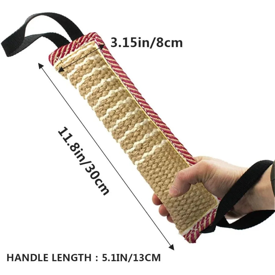 Dog Tug Toy Dog Bite Jute Pillow Pull Toy with 2 Strong Handles Perfect for Tug of War Puppy Training Interactive Play Bite Tra