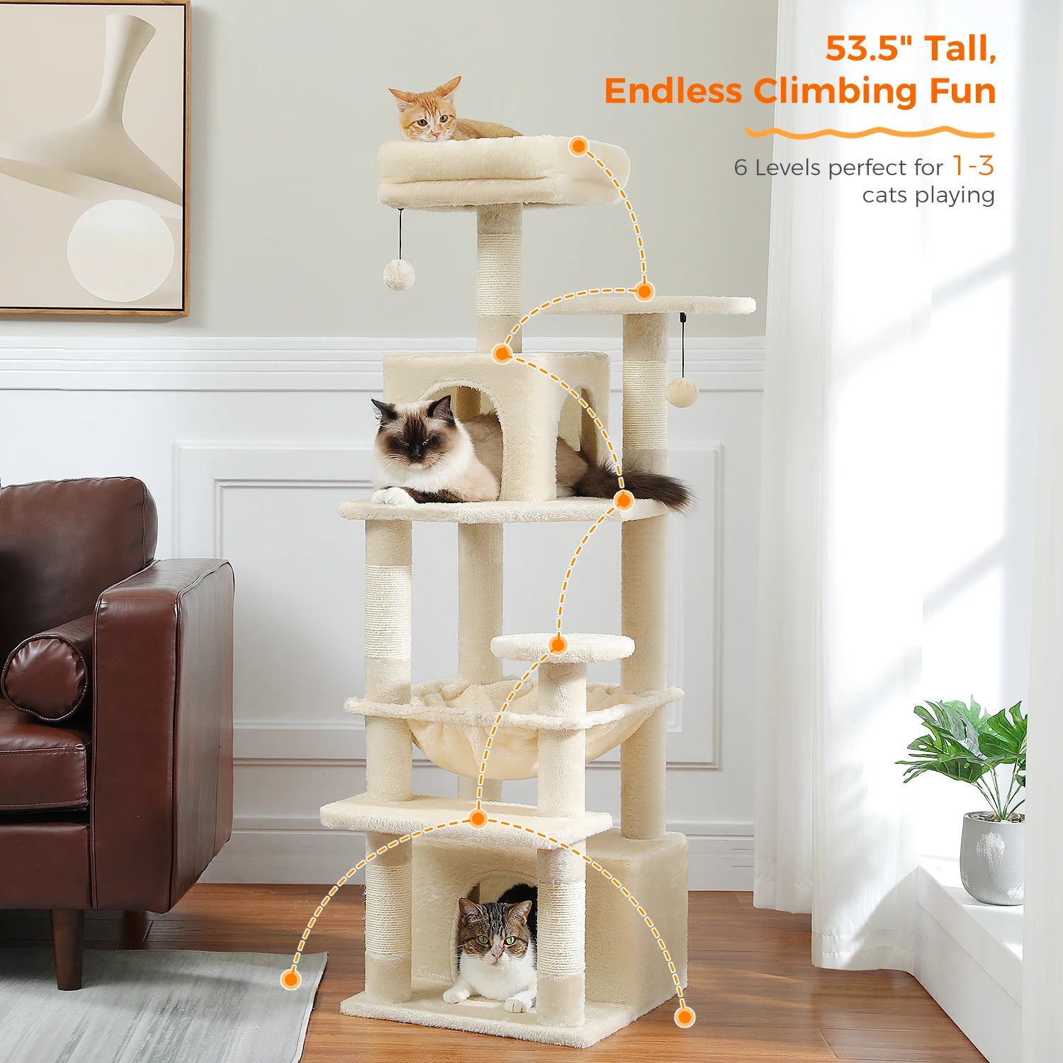 Large Cat Tree and Tower for Indoor Cats With Sisal-Covered Scratching Posts Spacious Hammock Padded Perches and Condos Cat Toys