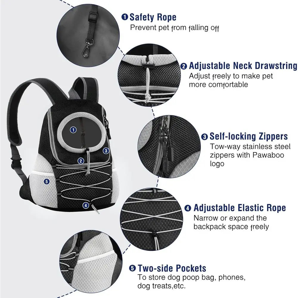 Breathable Dog Backpack Carrier for Small to Medium Dogs and Cats, Adjustable & Safe for Hiking & Walks (Black, Up to 14 lbs)