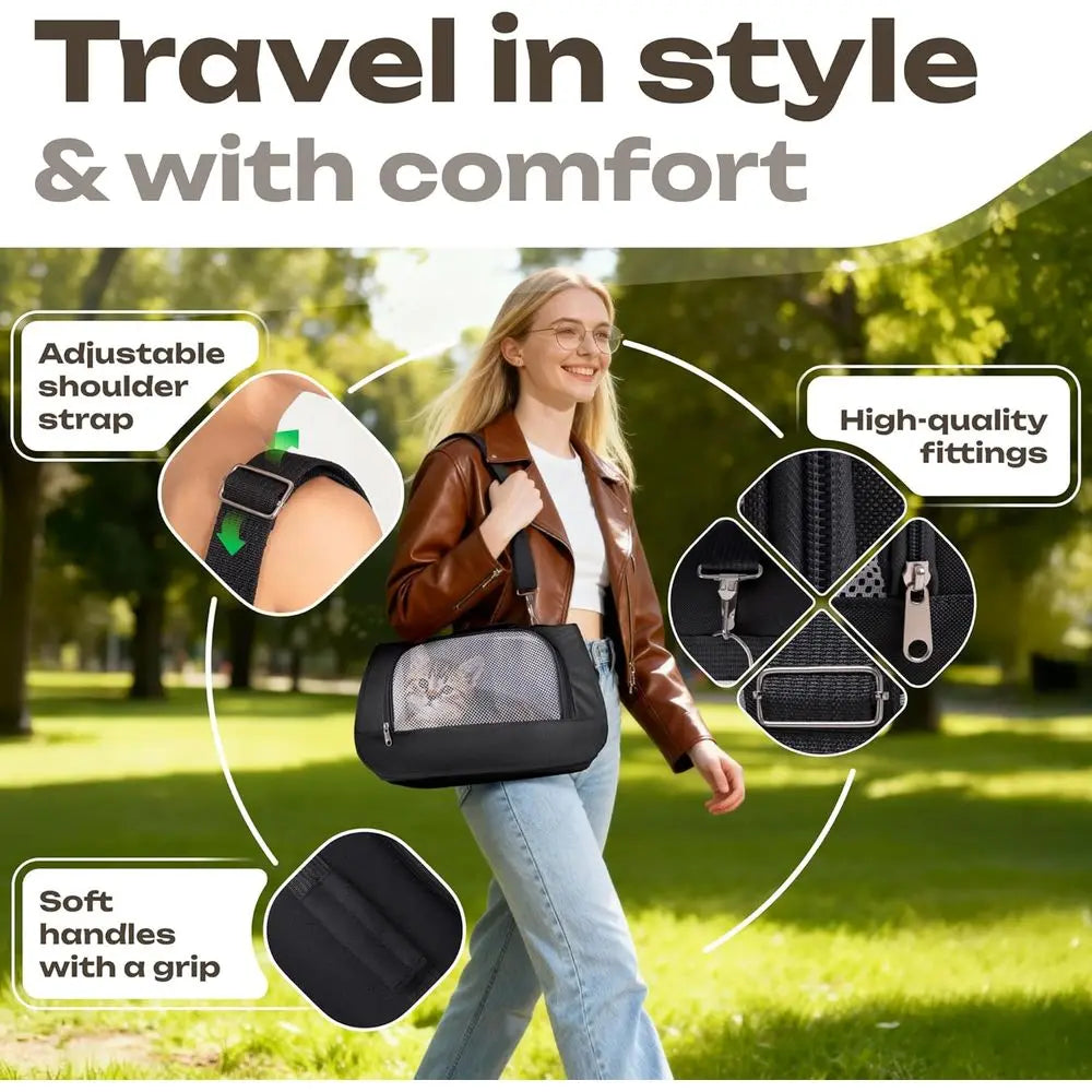 Small Pet Carrier for Cats, Rabbits, Guinea Pigs – Airline Approved Soft-Sided Travel Bag, Lightweight Dog Carrier, Ventilated &