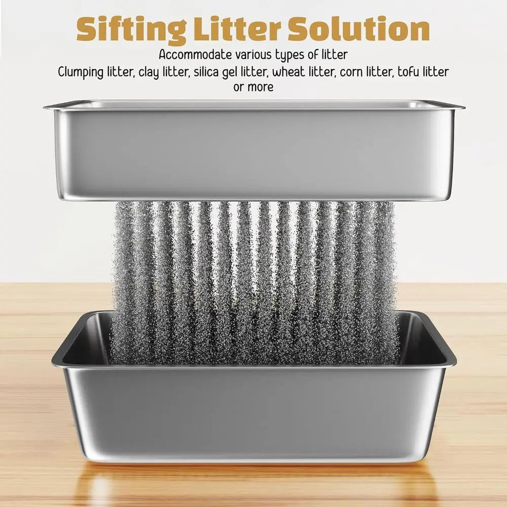 Extra Large Grey Enclosed Cat Litter Box for Pine Pellets and Clay, Odor-Free, Easy Maintenance, Leak-Proof Sifting Design