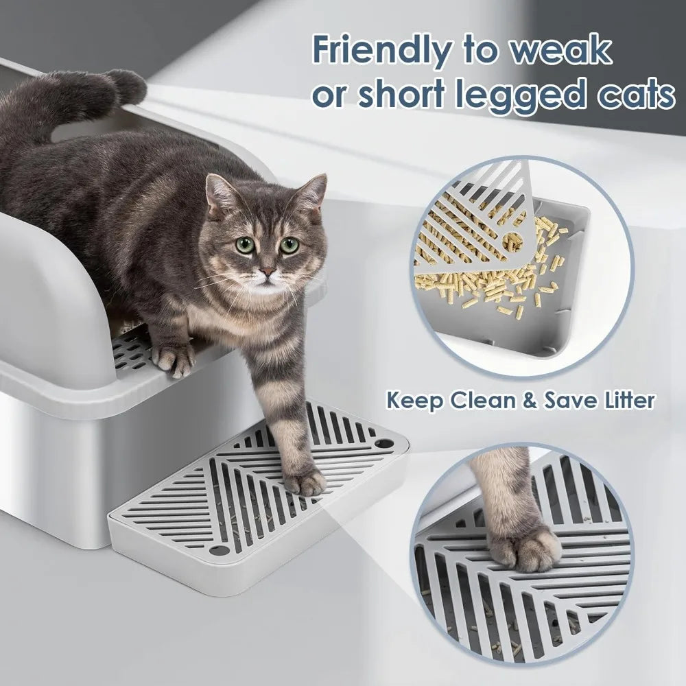Extra Large Deep Stainless Steel Litter Box with Lid for Big Cats - XL Metal Pan with High Sides for Pet Waste Management