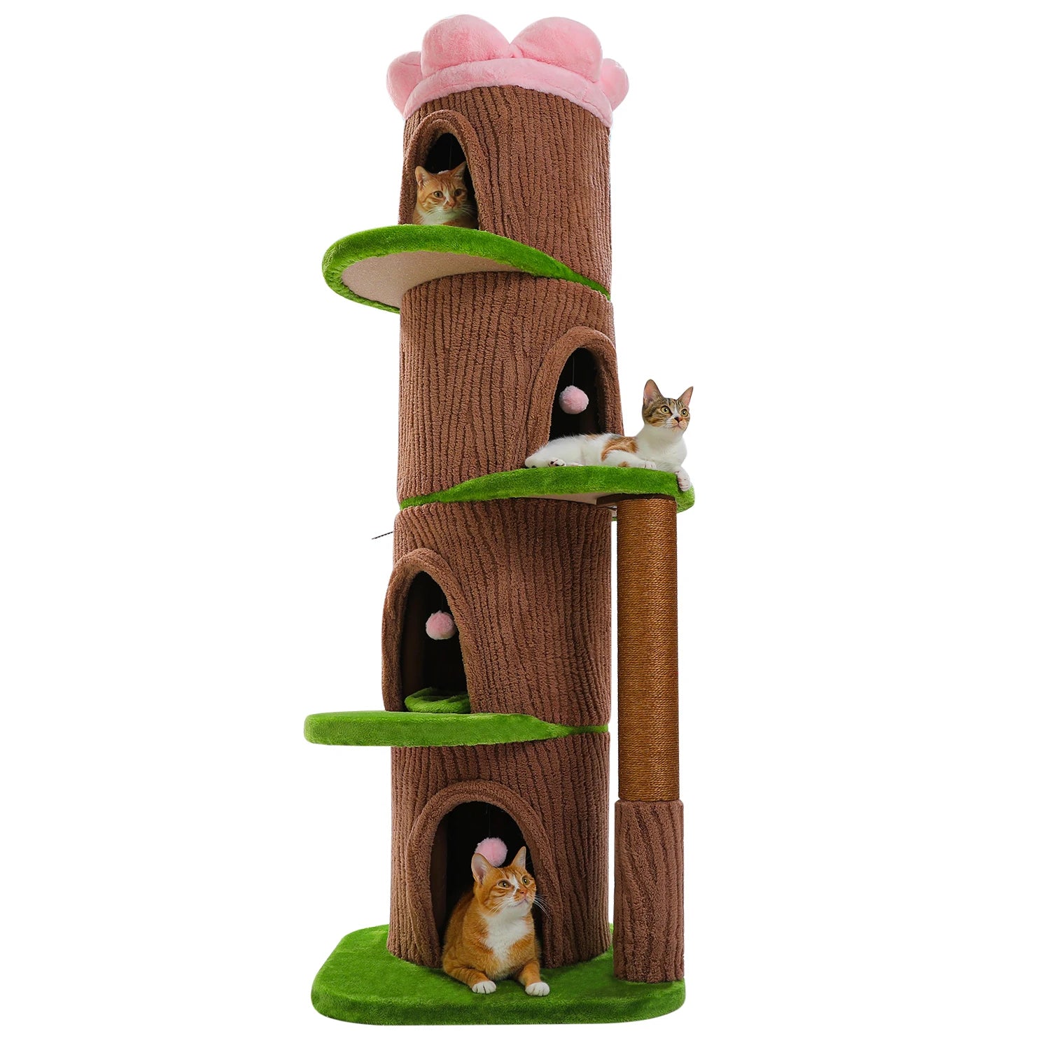 Tall Cat Tower Forest Cat Tree with Flower Top Perch,Thick Scratching Post,4 Cozy Condos Suitable for Large Heavy Cats,Cat Toys