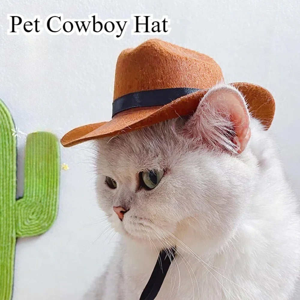 Pet Hat Cat Cowboy Hat Adjustable Funny Retro Cowboy Hat for Dog Cat Pet Photo Prop Halloween Decor Cat Accessories