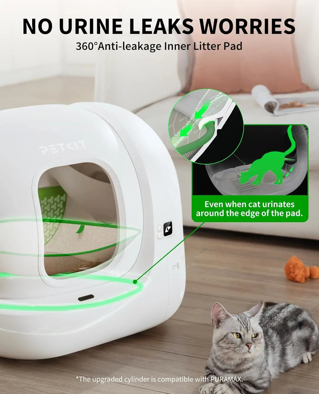 PuraMax 2 Automatic Self-Cleaning Cat Litter Box, App Control Automatic Litter Box with Safety Sensors, Odor Free &, Customized