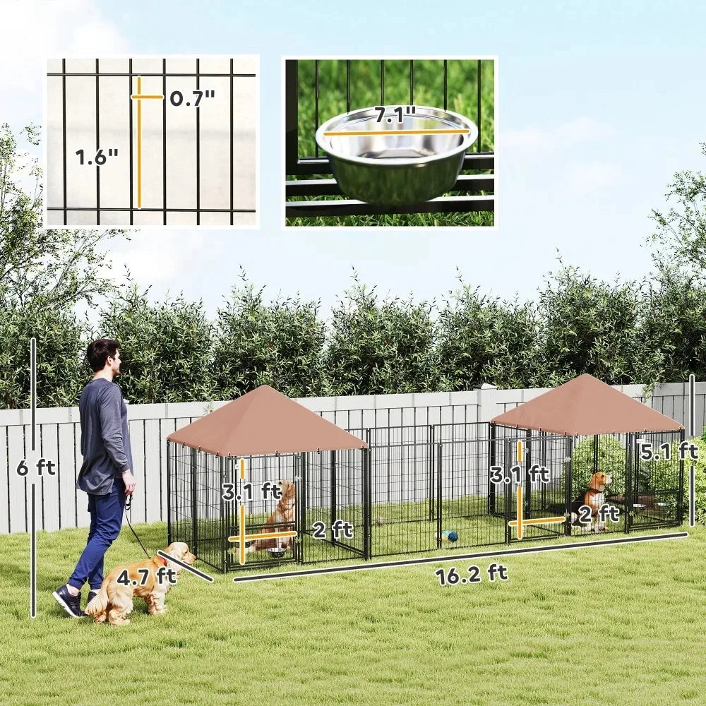 Dog Kennel Outdoor with Rotating & Adjustable Height Bowls