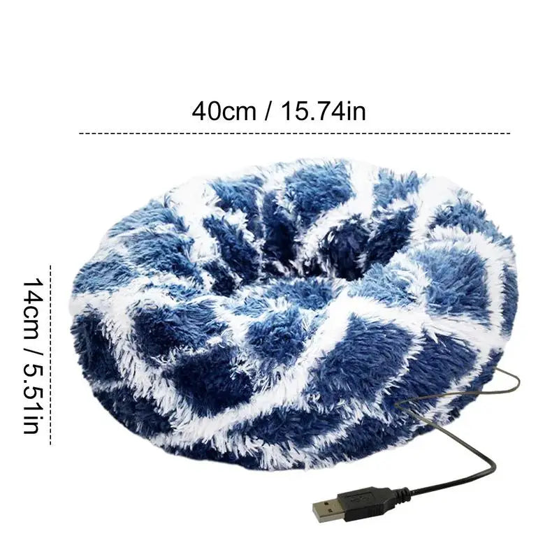 Soft Plush Pet Beds USB Heating Round Dog Bed Donut Round Beds For Small Medium Dogs And Cats Comfortable And Machine Washable