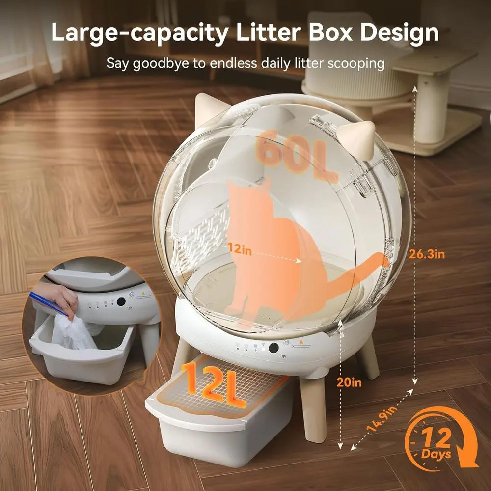 Self Cleaning Litter Box - E2 Automatic Cat Litter Box Large Smart Self Cleaning Robot for Cats, Double Safety Protection, App