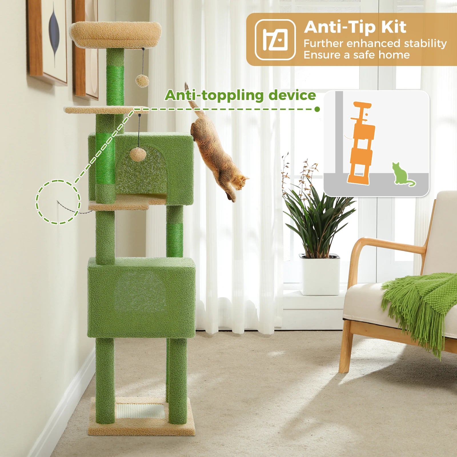 Multi-Level Cat Tree for Indoor Large Cat Tower with 2 Spacious Condos Scratching Posts Scratching Pad Cat Accessories Cat Toys